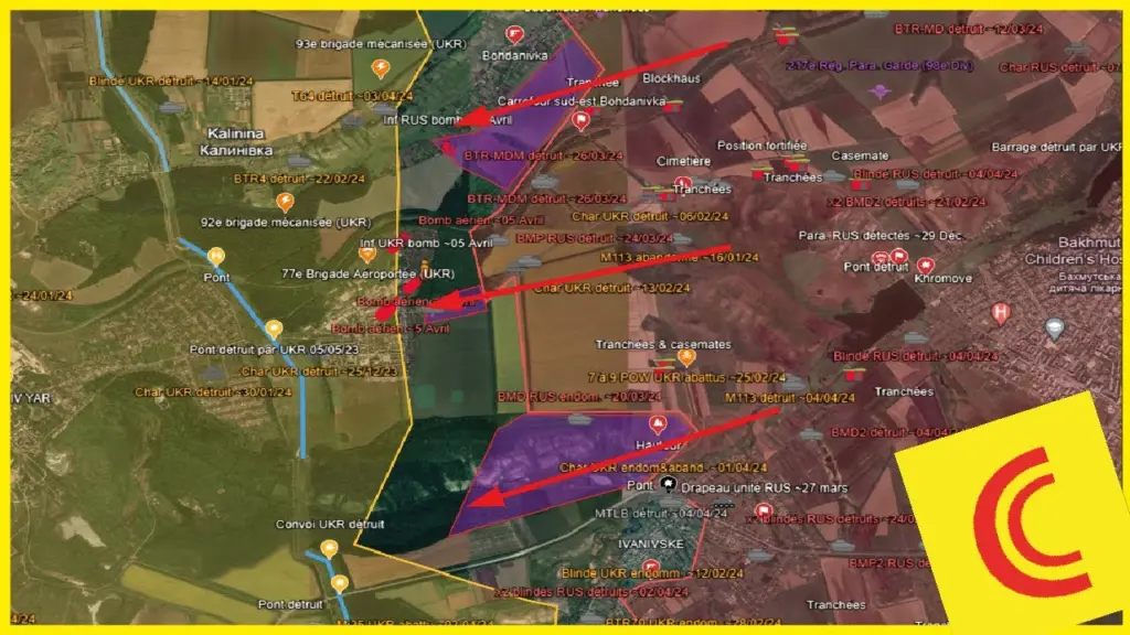 Conflit Ukraine 09/04/24 : avancées RUS à l’ouest de Bakhmut | nlle tactique RUS expérimentée